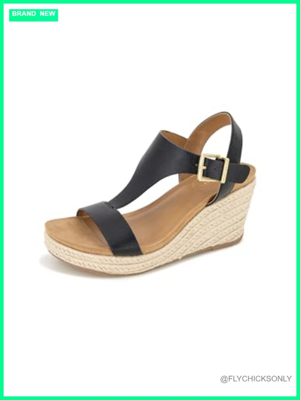 Faux Leather Espadrille Wedge Sandals T-Strap Buckle Comfort